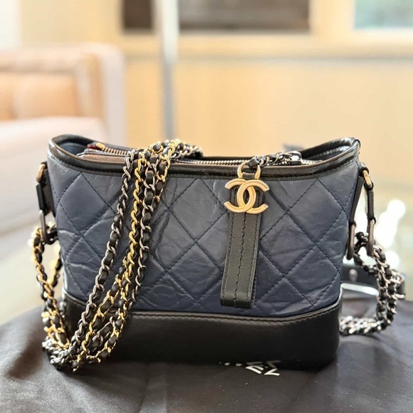 Chanel Small Gabrielle Quilted Blue and Black Leather Bag - Picture 6 of 7